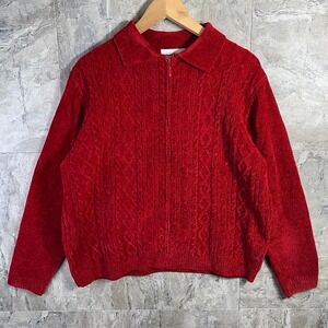vintage 90s Alfred Dunner corduroy zip-up cable knit jacket  Acrylic  Woman's XL